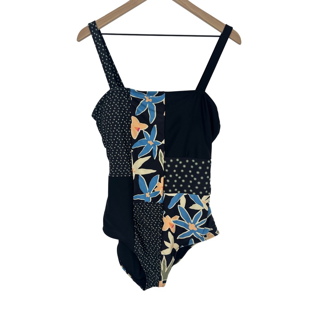 Nani Swimwear One Piece Womens XXL Black Floral Polka Dot Patchwork Swimsuit